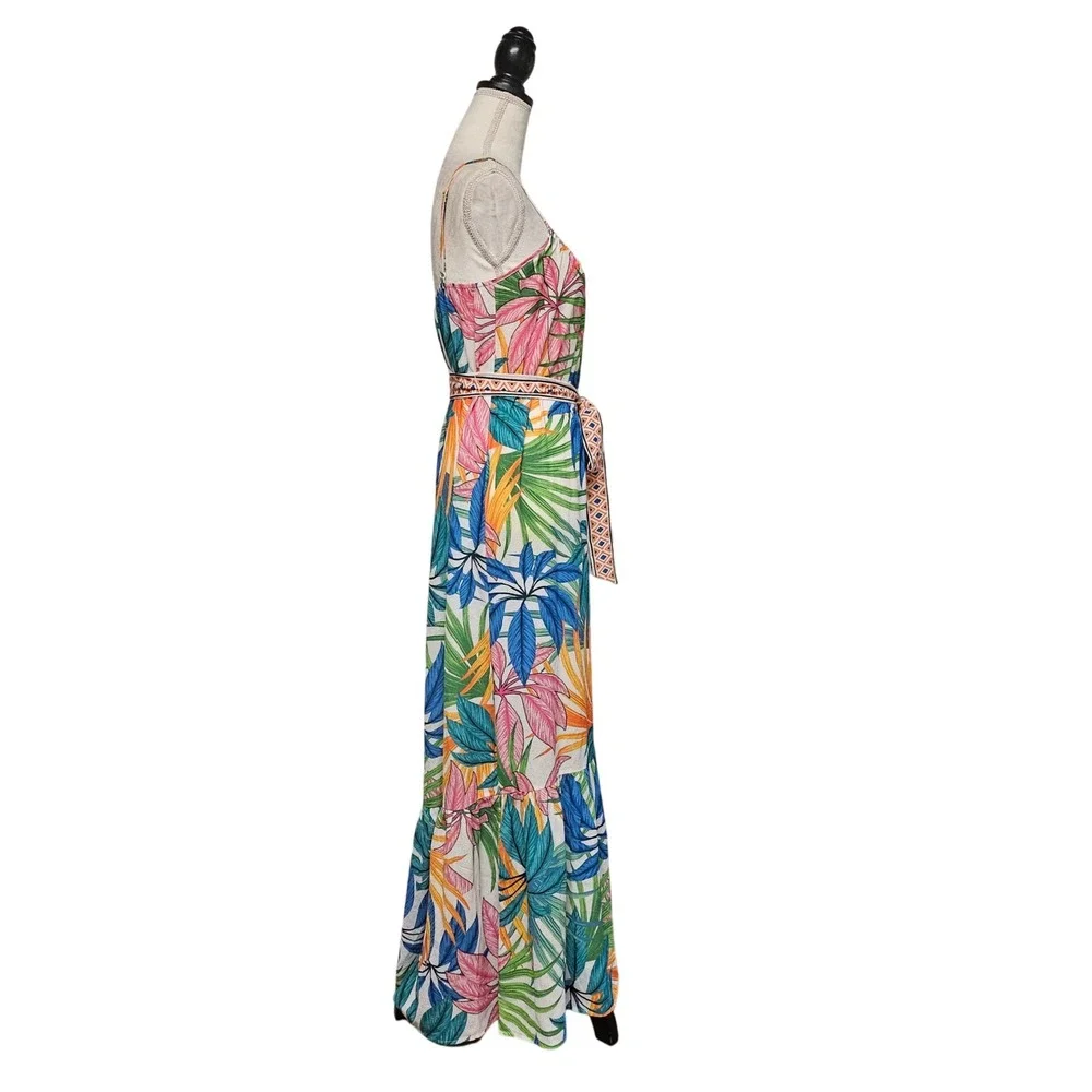 Flying Tomato Tropical Floral Belted Maxi Dress Size S Beach Resort - Picture 3 of 9